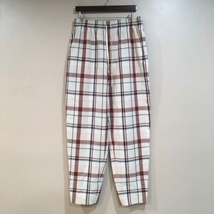Aritzia Wilfred Soleste Plaid Trouser Pant Womens L Brown Cream Tapered Academia